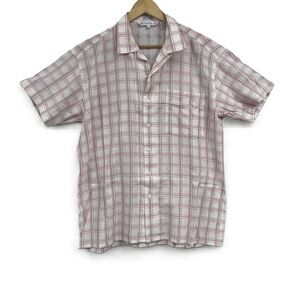 Blueprint White Red Squares Plaid Button-Down Grandpa Style Shirt Size Large VTG